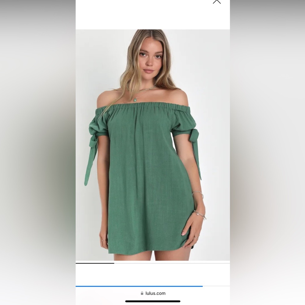 Lulu's Al Fresco Evenings Olive Green Off-the-Shoulder Dress